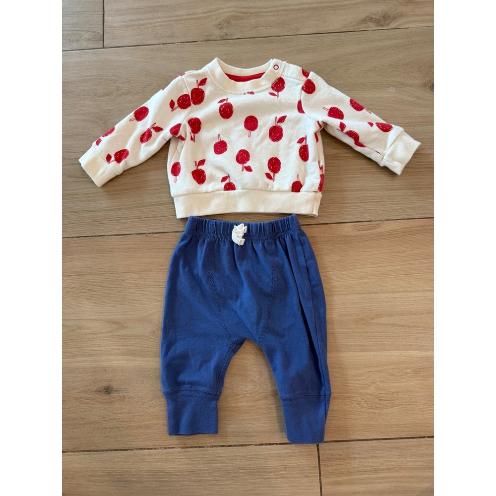 Cat & Jack Baby 0-3M Apple Print Sweatshirt and Blue Jogger Pants Set